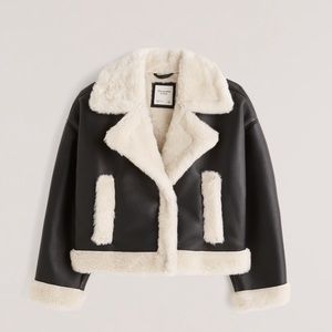 Abercrombie Oversized Short Sherpa Lined Vegan Leather Coat